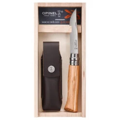 Coffret Couteau Opinel Randonnée Numéro 8 En Bois D'olivier, Avec Son étui Cuir
