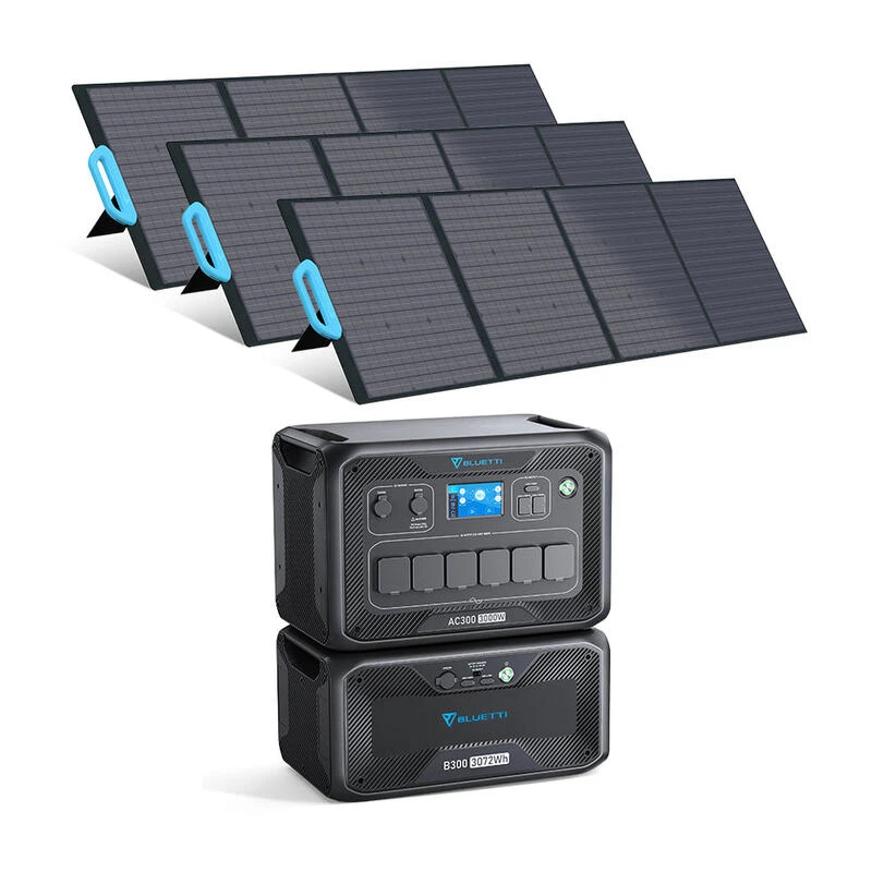 Générateur Solaire BLUETTI AC300+B300 Avec 3 Panneaux Solaires PV200 3072Wh 1 Générateur Solaire BLUETTI AC300+B300 Avec 3 Panneaux Solaires PV200 3072Wh